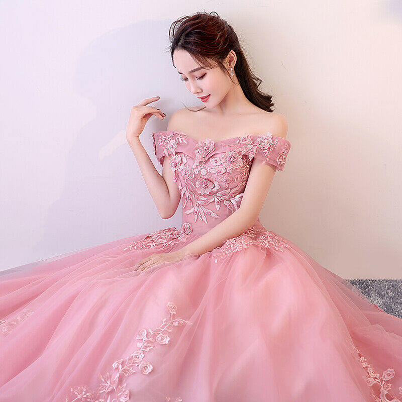 Princess Ball Gown Off-Shoulder Appliques Tulle Prom Quinceanera Dresses PO400