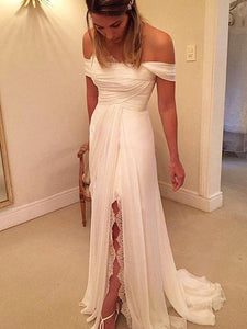 Off-Shoulder A-Line/Princess Split Side Ruffles Chiffon Wedding Dress OW150