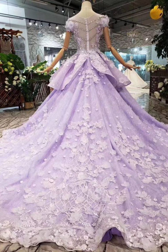 Princess Lilac Beaded Quinceanera Gown 3D Floral Appliques Ball Gown OP722