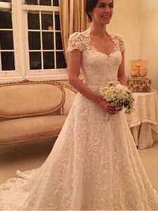 A-Line Short Sleeves Sweetheart Princess Lace Wedding Dress OW163