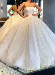Glitter Strapless Ball Gown Wedding Dresses Sparkly Bridal Gown OW673