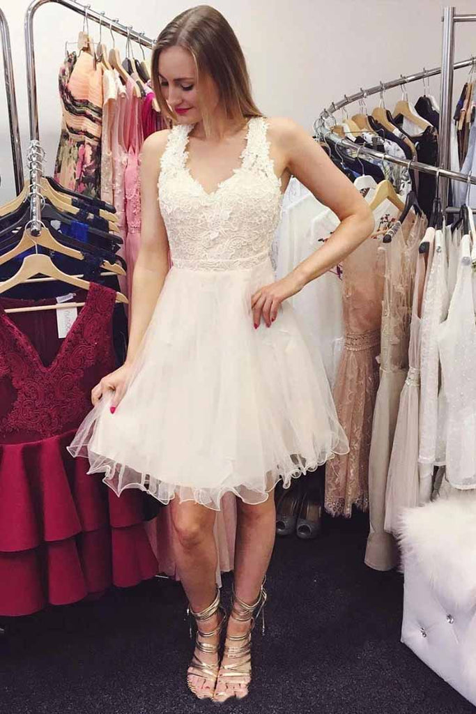Straps Lace Bodice Short Mini Prom Dress Tulle Homecoming Dress OM387