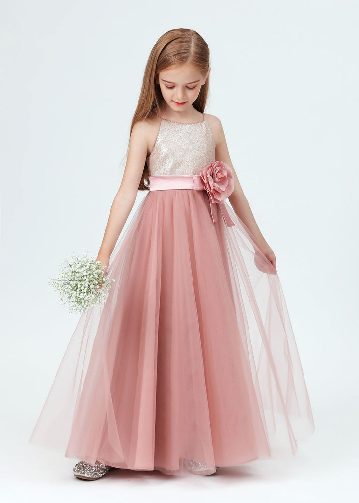 Spaghetti Strap Sequined Tulle  Flower Girl Dress