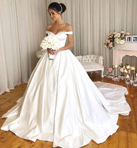 Charming Simple Style Satin Ball Gown Wedding Dresses Modest Bridal Dress OE908