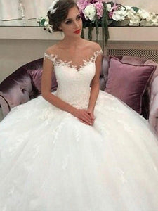 Off-Shoulder Tulle Sleeveless Ball Gown Wedding Dress OW178
