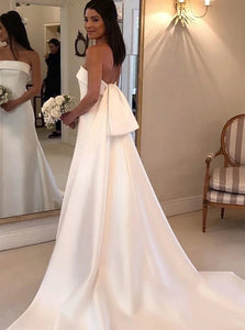 Elegant Strapless Long Wedding Dresses Satin Bridal Dresses OW689