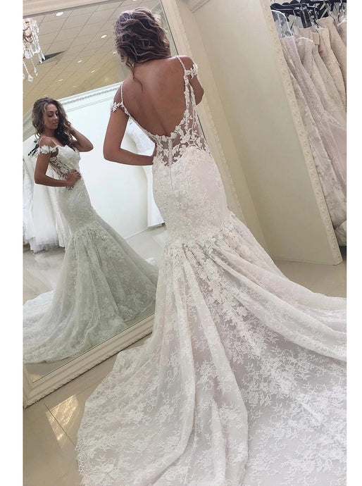 Lace Appliques Backless Wedding Dresses Sleeveless Mermaid Bridal Gown OW687