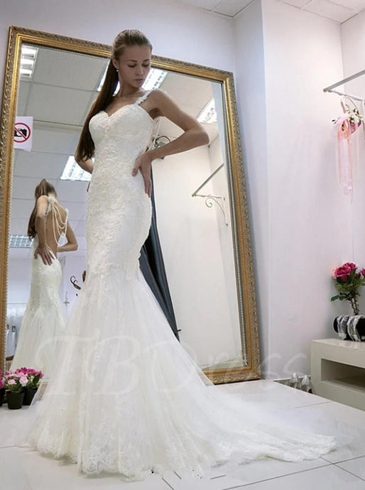 Spaghetti Straps Backless Wedding Dresses Mermaid Bridal Dresses OW685