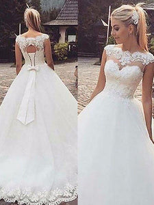 Sleeveless Lace Bateau Lace UP Bowknot Ball Gown Tulle Wedding Dress OW179