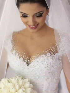V-neck Sleeveless Ball Gown Floor-Length Wedding dress With Beading OW109