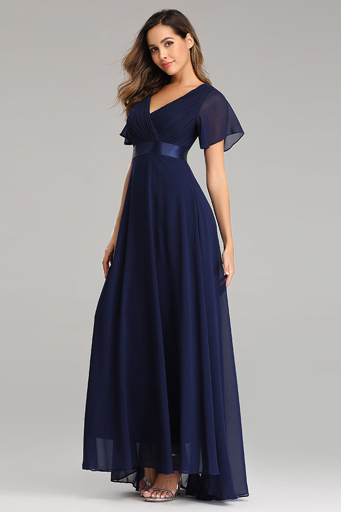 Flowy Chiffon Prom Dresses V-neck Ruffled Sleeve Formal Evening Dress E90812