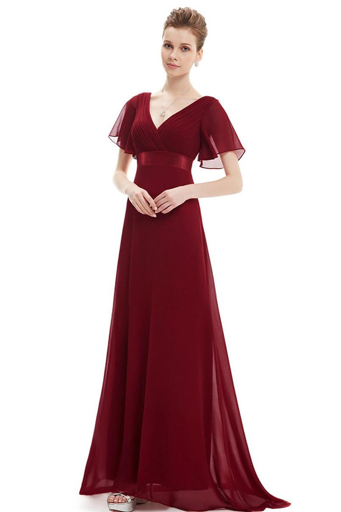 Flowy Chiffon Prom Dresses V-neck Ruffled Sleeve Formal Evening Dress E90812