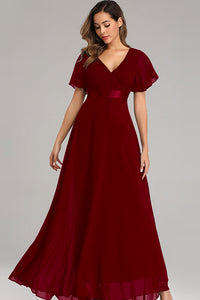 Flowy Chiffon Prom Dresses V-neck Ruffled Sleeve Formal Evening Dress E90812