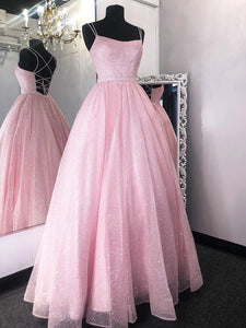 Shiny Backless Long Prom Dresses, Pink Formal Evening Dresses PO390