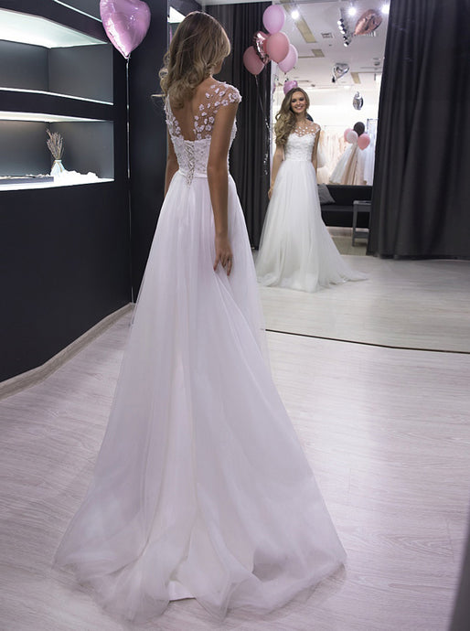 Beach Wedding Dresses A line White 3D Floral Boho Bridal Gown OW650