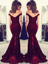 Satin Mermaid Off-the-Shoulder Sleeveless Floor-Length Lace Evening dress from ombreprom.co.uk