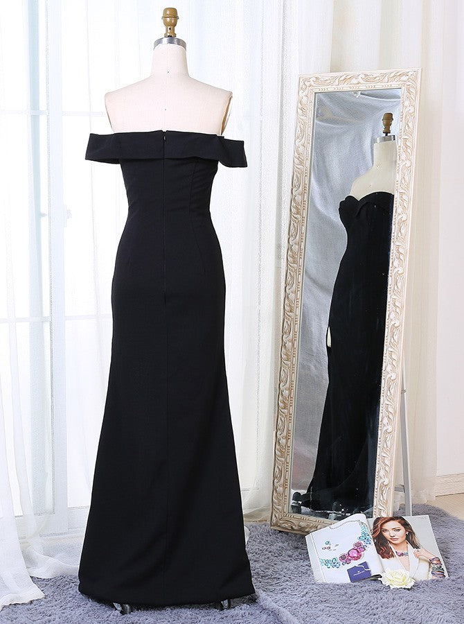 Sexy Black Off-the-Shoulder Sheath Split Long Prom Dress Evening Dress OP275
