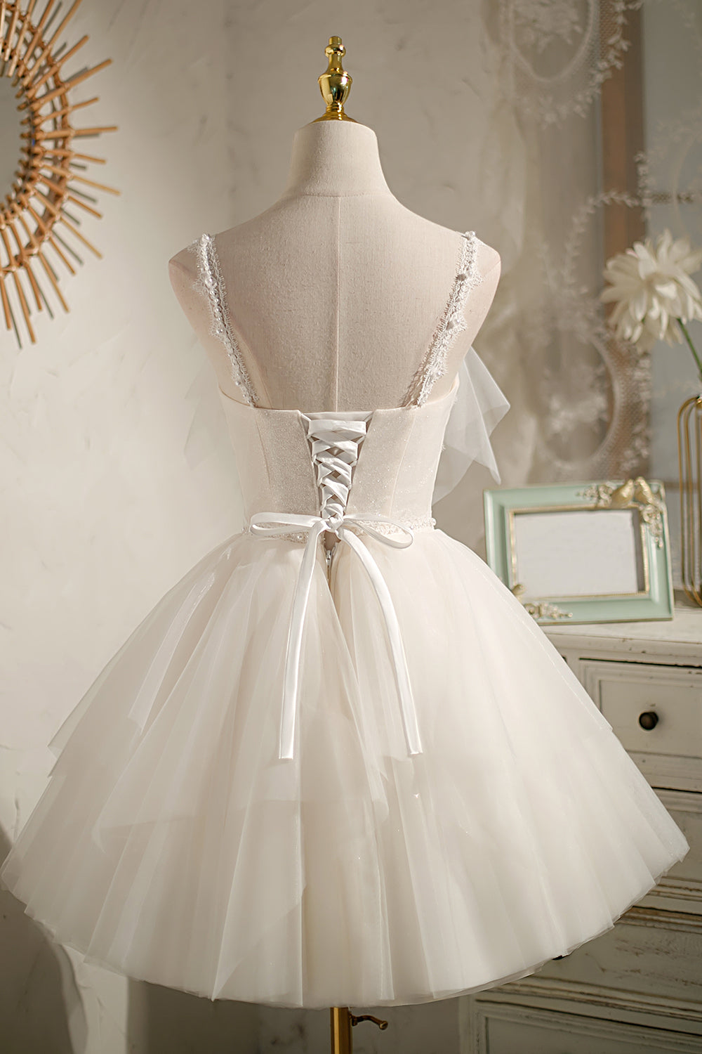 Fairy Dress with Pearls V-neck Tulle Homecoming Dress