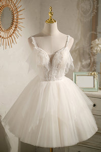 Fairy Dress with Pearls V-neck Tulle Homecoming Dress