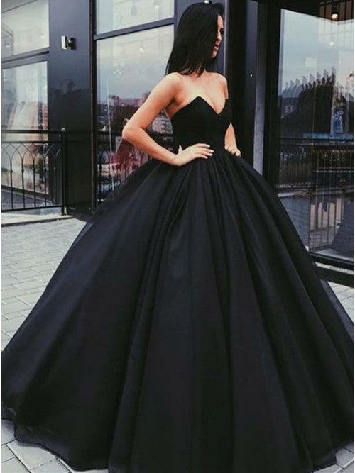 Black Tulle Sweetheart Pleats Prom Dress Ball Gown Floor-Length OP322