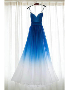 Spaghetti Straps Ombre Blue Bridesmaid dress, A Line Long Prom Dress OB126
