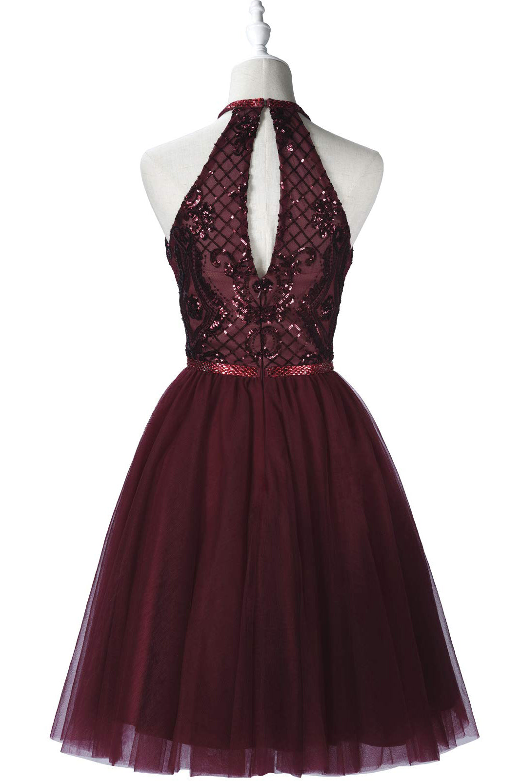 Burgundy A-Line Halter Tulle Homecoming Dress With Appliques
