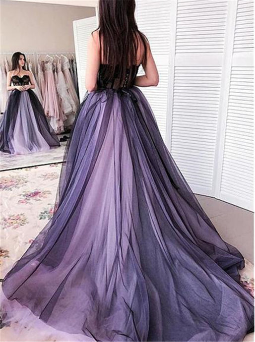 Charming Sweetheart Appliques Ball Gown Tulle Long Prom Dress OP474