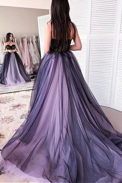 Charming Sweetheart Appliques Ball Gown Tulle Long Prom Dress OP474