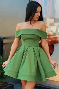 Elegant Green Off The Shoulder Short Homecoming Dress