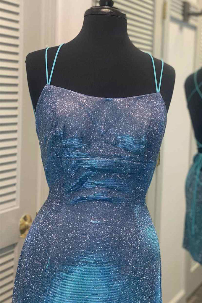 Pretty Short Blue Spaghetti-Straps Homecoming Dress
