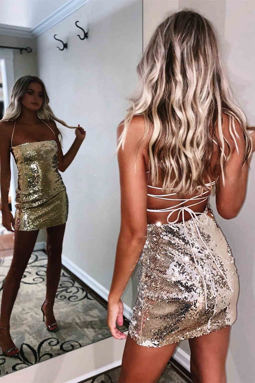 Sexy Sparkling Silver Spaghetti Strap Short Prom Dress Homecoming Dress