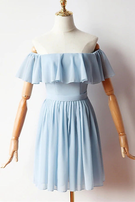 Blue A-line Chiffon Short Prom Dresses, Homecoming Dresses