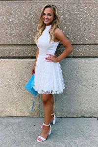 Elegant High Neck Lace Homecoming Dress With Appliques