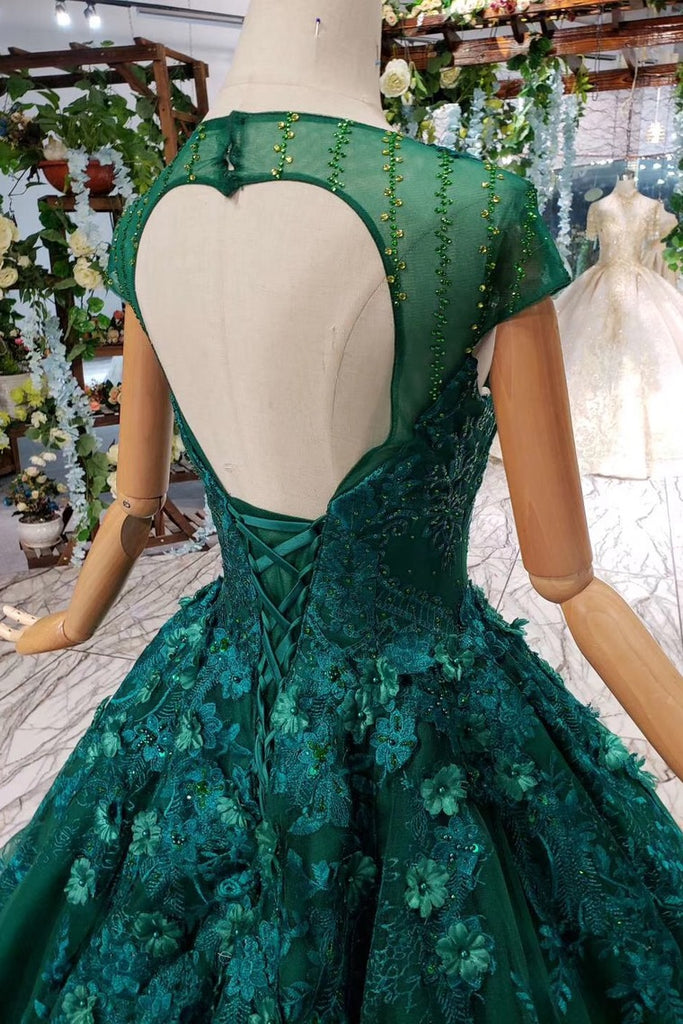 Elegant Scoop Cap Sleeves Prom Dress With Appliques Military Ball Gown OP642