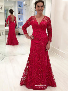 Fuchsia Lace Long Sleeves Sheath Mother of the Bride/Groom Dress MO106