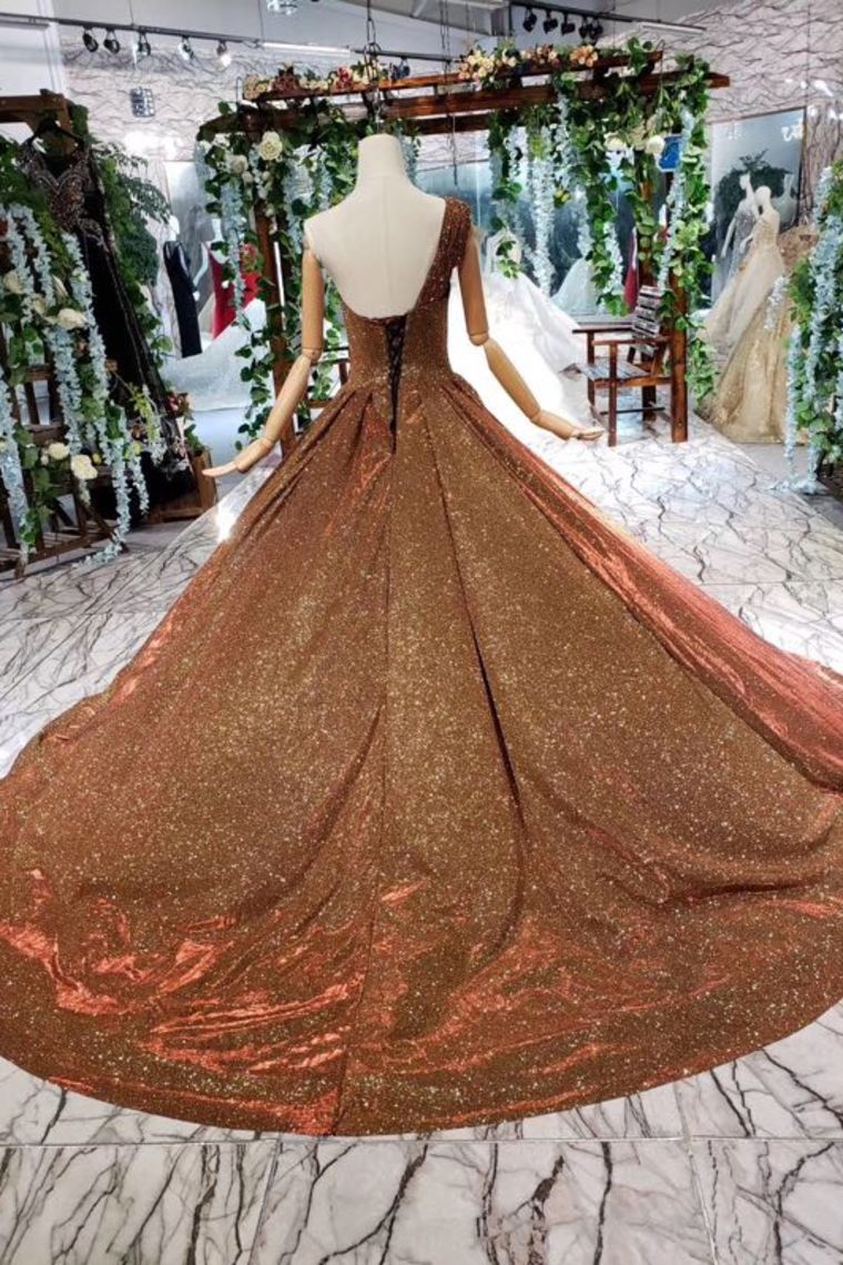 Glitter Sequins One Shoulder Evening Dress Beaded Quinceanera Dress OP723