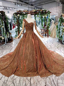 Glitter Sequins One Shoulder Evening Dress Beaded Quinceanera Dress OP723