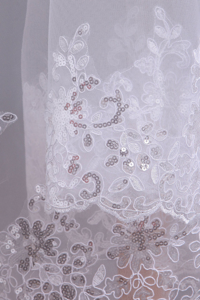 Gorgeous One-tier 60 inch Wedding Veils With Sequins Applique OV17