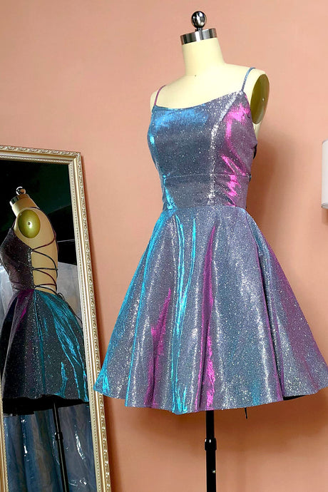 Charming A-Line Spaghetti-Straps Glitter Homecoming Dress