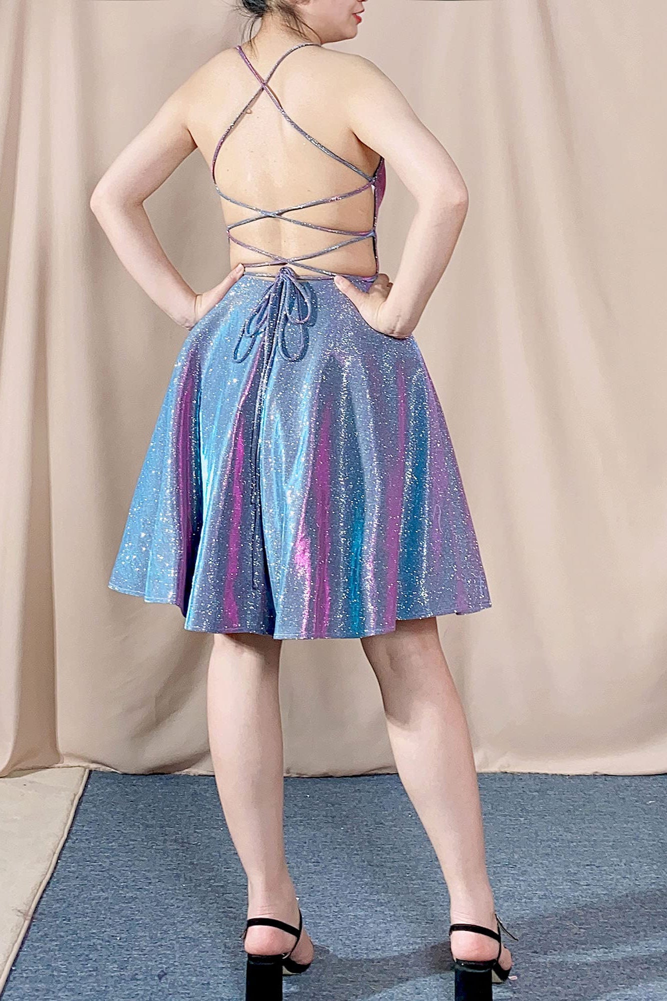 Charming A-Line Spaghetti-Straps Glitter Homecoming Dress