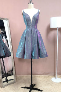 Short A-Line V-Neck Glitter Homecoming Dress