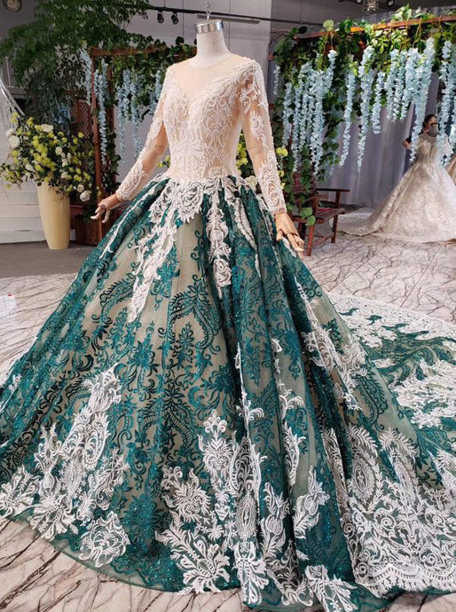 Long Sleeve Appliques Beading Quinceanera Dresses Ball Gown Vintage Wedding Dress PO029