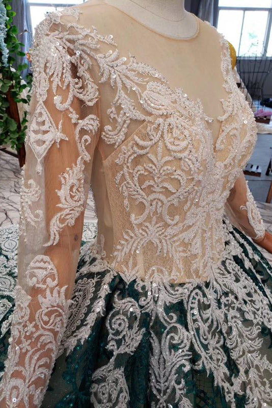 Long Sleeve Appliques Beading Quinceanera Dresses Ball Gown Vintage Wedding Dress PO029