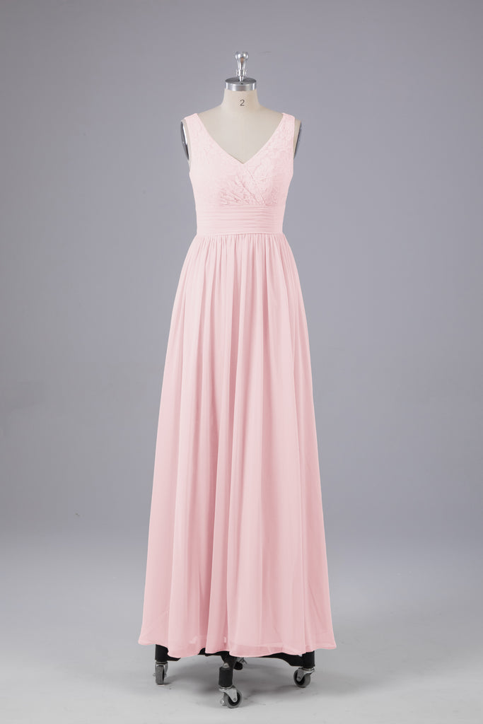 Vintage A-line V-neck Sleeveless Long Bridesmaid Dresses