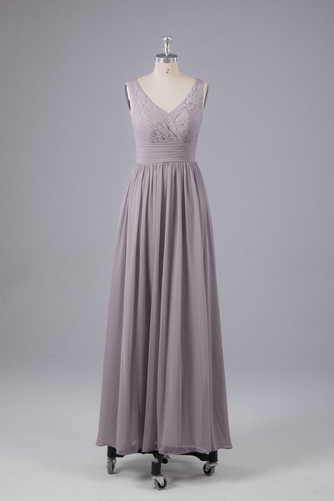 Vintage A-line V-neck Sleeveless Long Bridesmaid Dresses