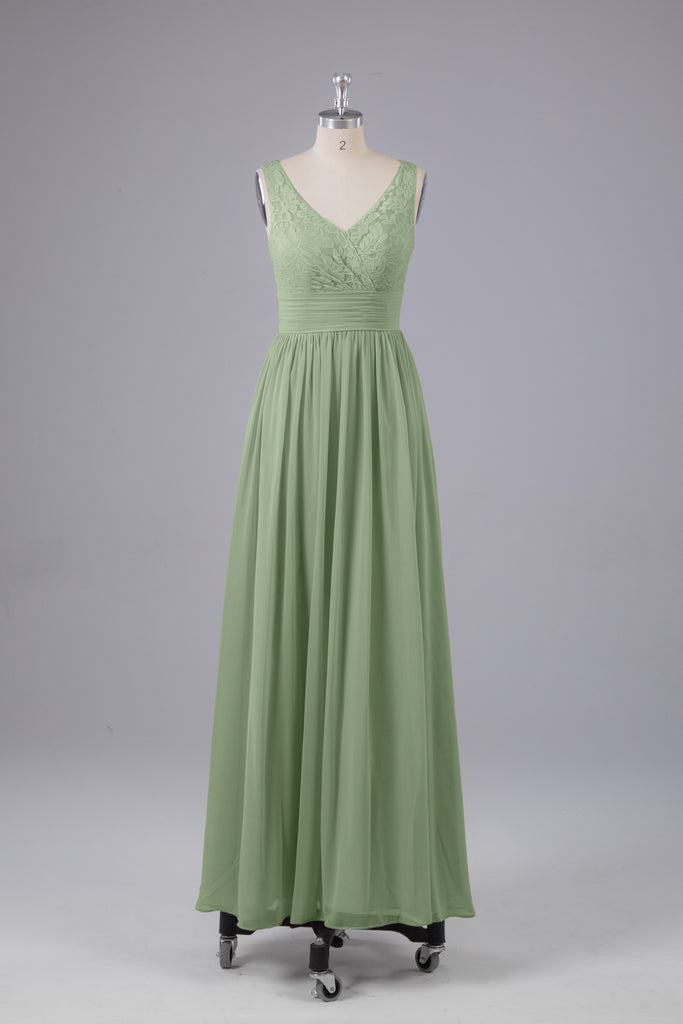 Vintage A-line V-neck Sleeveless Long Bridesmaid Dresses