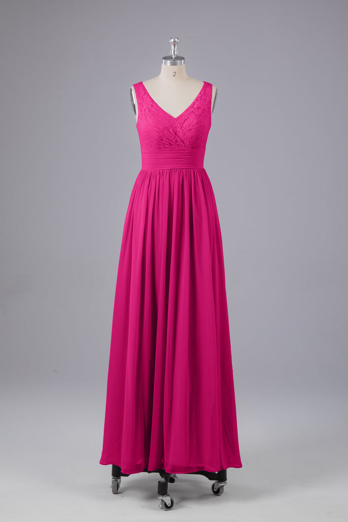 Vintage A-line V-neck Sleeveless Long Bridesmaid Dresses