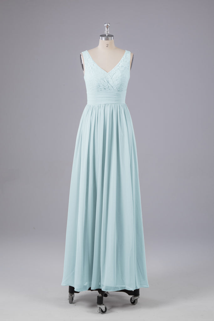Vintage A-line V-neck Sleeveless Long Bridesmaid Dresses