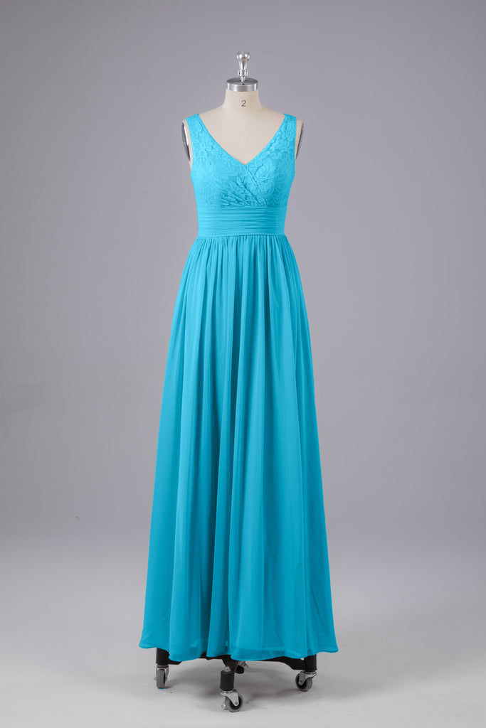 Vintage A-line V-neck Sleeveless Long Bridesmaid Dresses