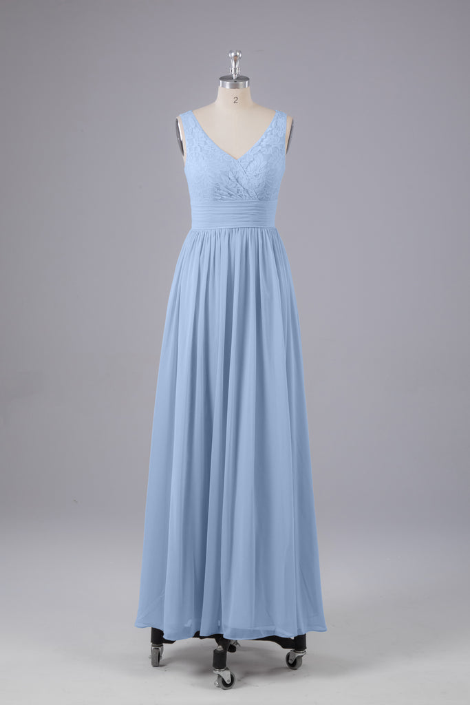 Vintage A-line V-neck Sleeveless Long Bridesmaid Dresses